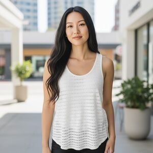 Hard Tail Ivory Perforated Tank Top